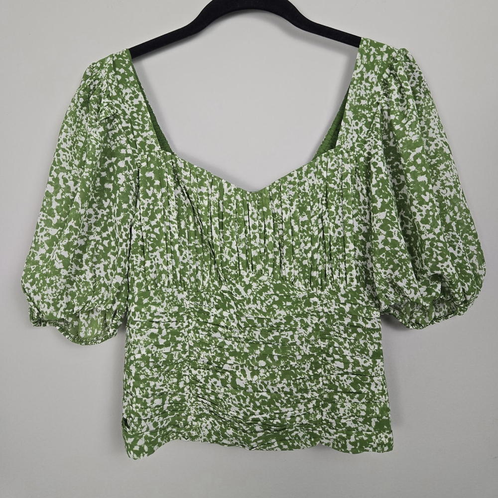Abercrombie & Fitch Womens Puff Sleeve Babydoll Top Small Green Milkmaid Ruffle